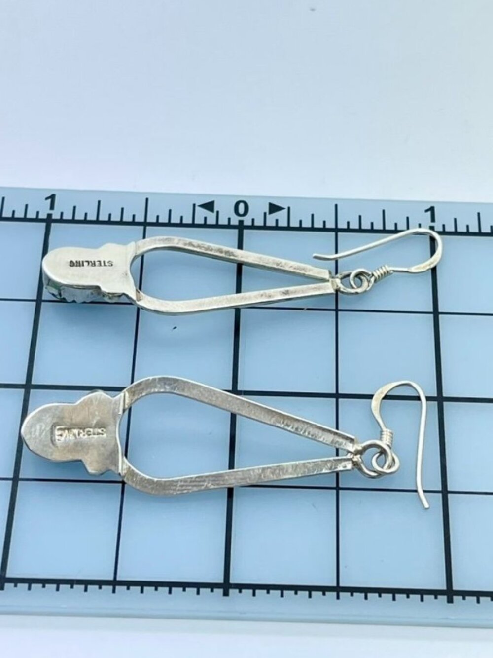 Vintage Sterling Silver Green Jade Teardrop Dangle Earrings - Picture 4 of 5